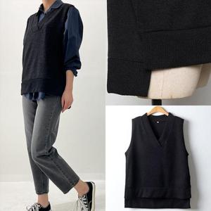 [강물처럼]위쉬몰 WW 노바딥브이넥블랙조끼(J368H302) 빅사이즈