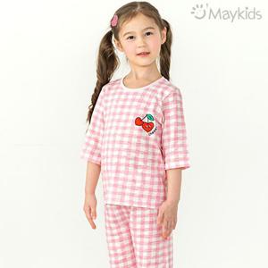 [메이키즈]컬러링체크체리 오가닉 7부슬라브