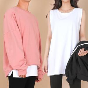 1stclo 남녀공용 빅사이즈 옆트임 레이어드 롱 나시티