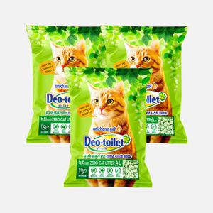 [3개세트] LG유니참 데오토일렛 녹차함유 소취항균 모래 4L 고양이 모래