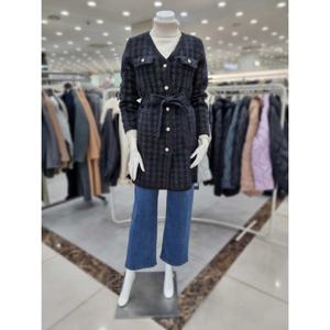 [더아이잗]메탈사 체크 롱기장 퍼 가디건 IMCP1CD50390_DJ