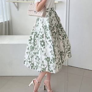 [애슬릿][애슬릿]여름 맞주름 린넨 혼방 밴딩 롱 미디 스커트