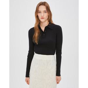 질스튜어트 뉴욕 여성 24FW 블랙 골지 슬림핏 폴리 혼방 카라넥 니트 JSSW4D350BK