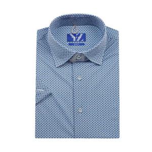 [예작(셔츠)]반소매 슬림핏 구김없는 스몰 프린트 져지 밑일자 스냅버튼 YJEMUS654