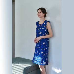 비너스 시원한 착용감 면 레이온 레몬 나염 여성 실내복 민소매 원피스 VGN4528