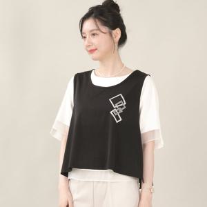 애비뉴투지 엄마옷 실버 사각 스판 옆트임 봄 여름 가오리 숏 조끼 V06542