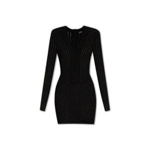 Balmain 브이넥 골지 니트 미니 드레스 AF1R8425KD38 EET TP944350798
