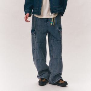 [유씨엘에이]남녀공용 와이드핏 사이드 밴딩 카고 데님 팬츠 ( UB3DP4A )