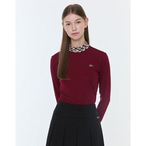 닥스 골프 여성 24FW 스테디셀러레터 로고 체크넥 긴팔티셔츠 (BURGANDY) WNTS4D903D2