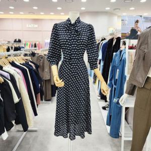 [샤틴]리본넥 말 패턴 옆지퍼 롱 원피스S233C605A_JK