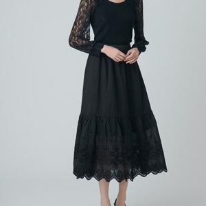 [샤틴]레이스배색 밴딩 아일렛 샤스커트S243M352A_JK