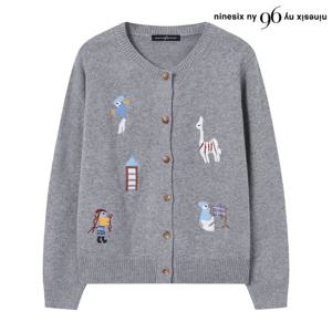 [나인식스뉴욕(영캐릭터)]자수 포인트 라운드넥 니트 가디건 (NP4CK011L0)