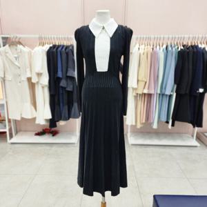 [샤틴]카라배색 퍼프핏세로주름 니트원피스S241B956A_JK