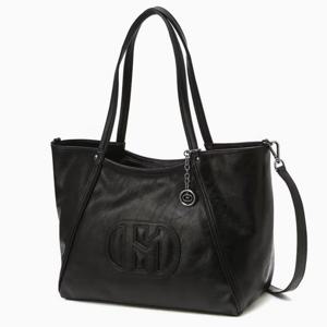 [헤지스ACC] 시그니처 H 블랙 와이드 쇼퍼백(무광) HIBA6E538BK