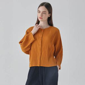 [요이츠](택가 198000원)라운드 가오리 단추 플리츠 가디건 옐로우_YG09WRPCD01