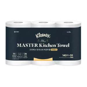 [땡큐온]크리넥스 더 마스터 키친타월 파워흡수 140매x3롤 1팩