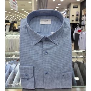 [레노마셔츠]시어서커 깅엄체크 일반핏 긴소매RQSSG1431GE_GN