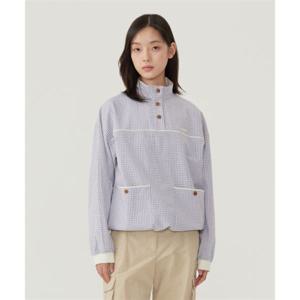 커버낫 우먼 체크 코튼 하프집업 맨투맨 퍼플 392678