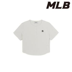 MLB (3FTSB1063-50IVS) 여성 빈티지 슬림 골지 헨리넥 반팔 티셔츠