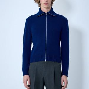 26 SS 질샌더 하이 칼라 집업 파인 울 블랜드 니트 스웨터 블루 J21HP0015 J14837 420