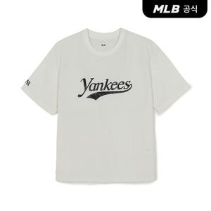 [MLB공식] 26SS 공용 바시티 컬시브 우븐 반팔 맨투맨 NY (Ivory) 3ARSV0163-50IVS