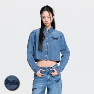 MLB 여성 메가그램 레터링 크롭 데님셔츠 (3FDRG0361)