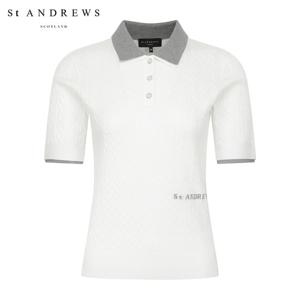 [세인트앤드류스] 여성 배색 레이어드 케이블 반팔 니트 821F1SR103_WH