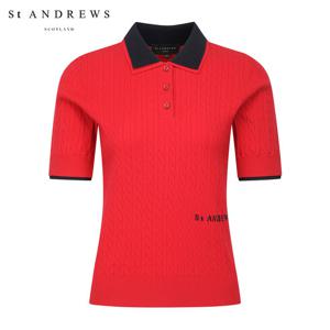 [세인트앤드류스] 여성 배색 레이어드 케이블 반팔 니트 821F1SR103_RE