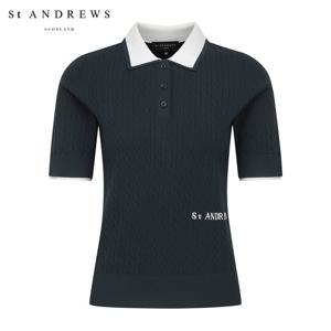 [세인트앤드류스] 여성 배색 레이어드 케이블 반팔 니트 821F1SR103_NA