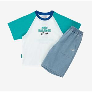 뉴발란스 키즈 5부 라글란 티셔츠 버뮤다 팬츠 셋업 B1 NK9YG2413U 50 80