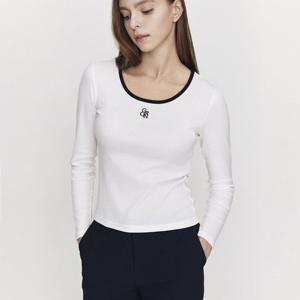 [지오다노]여 배색 골지 유넥 티셔츠 05325915 325915