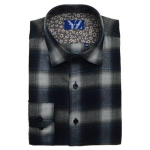 [예작(셔츠)]다크네이비 기모 빅체크 일반핏 긴소매 YJEWUA753