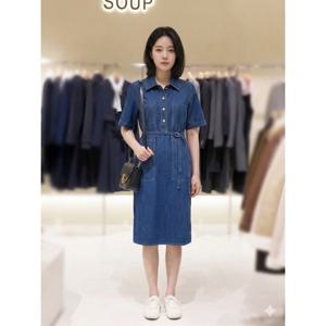 [숲]빅포켓 벨티드 데님 반팔 원피스 SBC4OP35