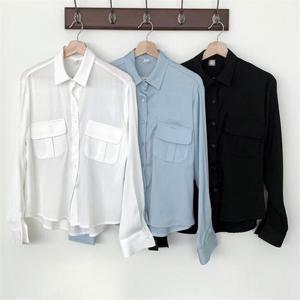 [강물처럼]빅사이즈사랑해요 P077L303 엣지포켓사틴블라우스 MO