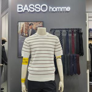 [바쏘옴므]심플 포인트배색여름쿨니트라운드셔츠WSZ2WR29_D_OD_