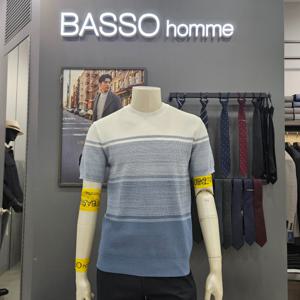 [바쏘옴므]심플 포인트배색여름쿨니트라운드셔츠WSZ2WR26_D_OD