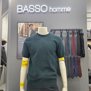 [바쏘옴므]심플 포인트배색여름쿨니트라운드셔츠WSZ2WR19_OD