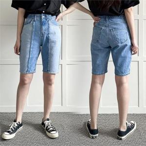 [강물처럼]빅사이즈사랑해요 P324L305 배색라인데님5부반바지 LO