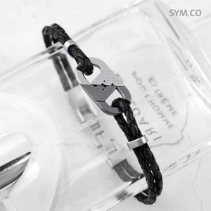 알마니 EGS3171 독수리 엠블럼 ID 바 더블 브레이드 남자 가죽 팔찌 d