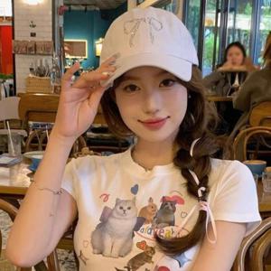 핑크색모자 리본 모자 여자 볼캡 연예인 소두 깊이 깊은