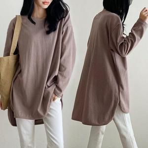 [강물처럼]빅사이즈 여성 언발롱랍빠양면긴팔티 b001H210 오버핏