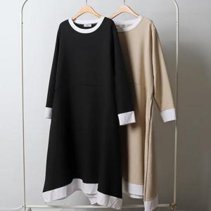 [강물처럼]빅사이즈사랑해요 J500L310 플레어핏배색롱원피스 CS