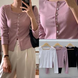 [강물처럼]위쉬몰 DD 믹스스퀘어골지버튼티(Q081H310) 빅사이즈