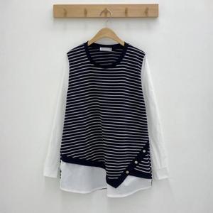 [강물처럼]아이우먼 배색단가라랩버튼긴팔티 BSO707M311 빅사이