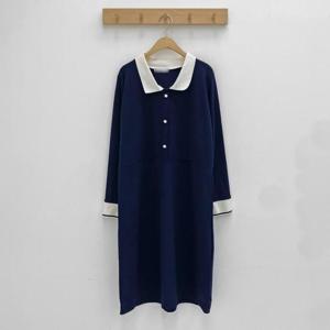 [강물처럼]아이우먼 펄버튼배색카라원피스 BSO708M311 빅사이즈