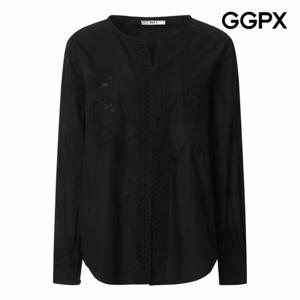 [GGPX] 트임넥 레이스 디테일 핀턱 소매 블라우스 (GQ3SH011B)