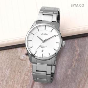 알바 AS9C25X1 캐쥬얼 라운드 실버 아날로그 캘린더 남자 메탈 시계 d