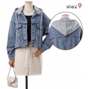 [쉬즈넘버나인][후드탈부착]크롭 워싱 청자켓
