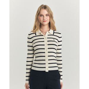 헤지스 여성 24FW 클리어런스울100% 아이보리 스트라이프 립조직 카라 가디건 HSSW4D808IV