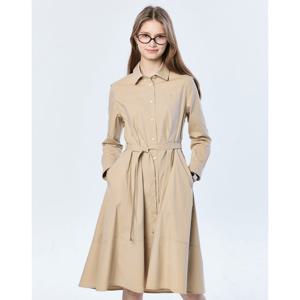 (+더블쿠폰 10%) 헤지스 여성 25SS 베이지 클래식 셔츠형 치노 긴소매 원피스 HSDR5AC11I2